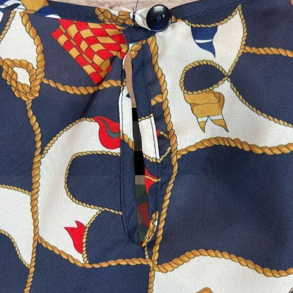 JUDY BOND vintage blue multicolor flags short sleeve top blouse size 18 - Picture 6 of 6